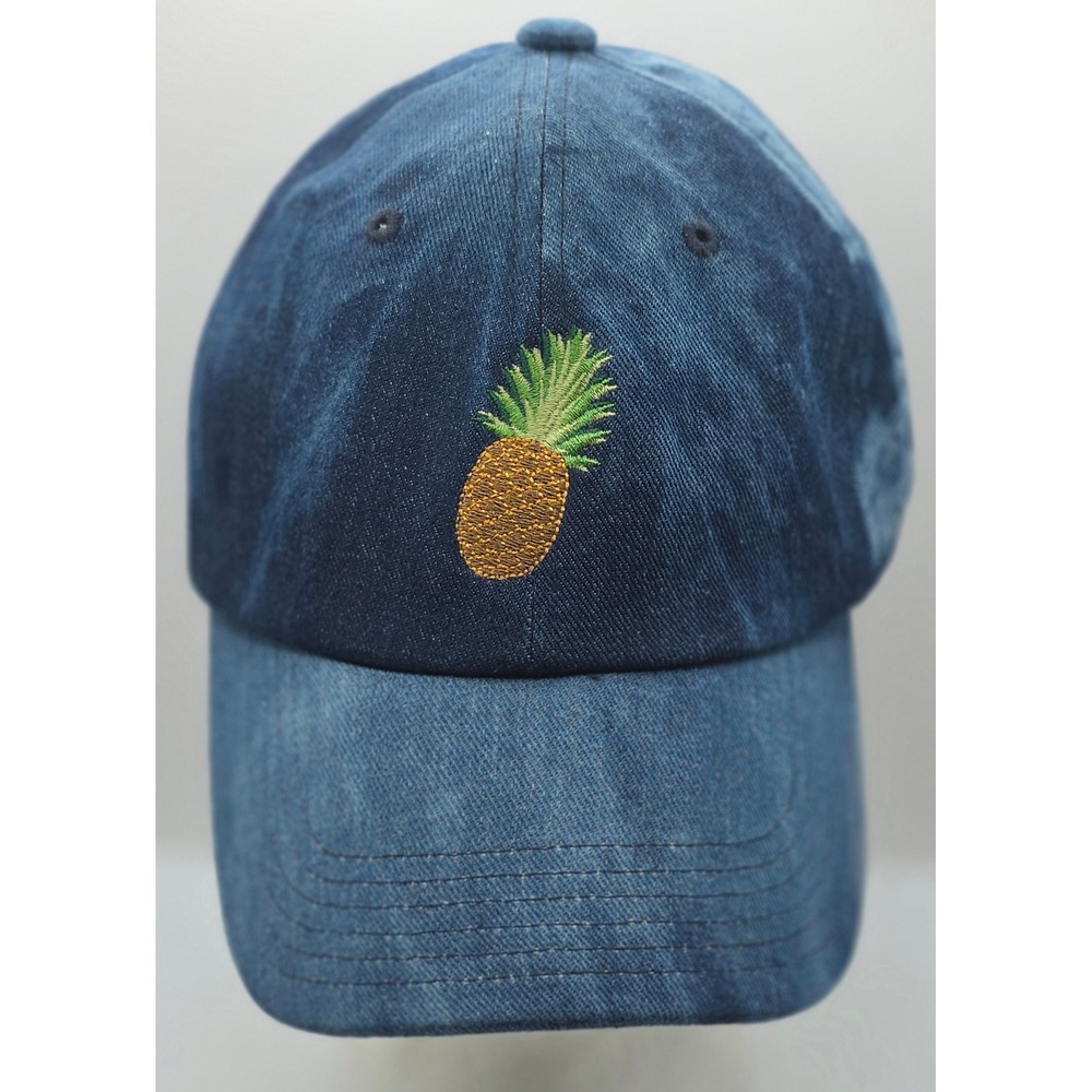 Sun N Sand Denim Pineapple Embroidered‎ Adjustable Baseball Cap Strapback Hat